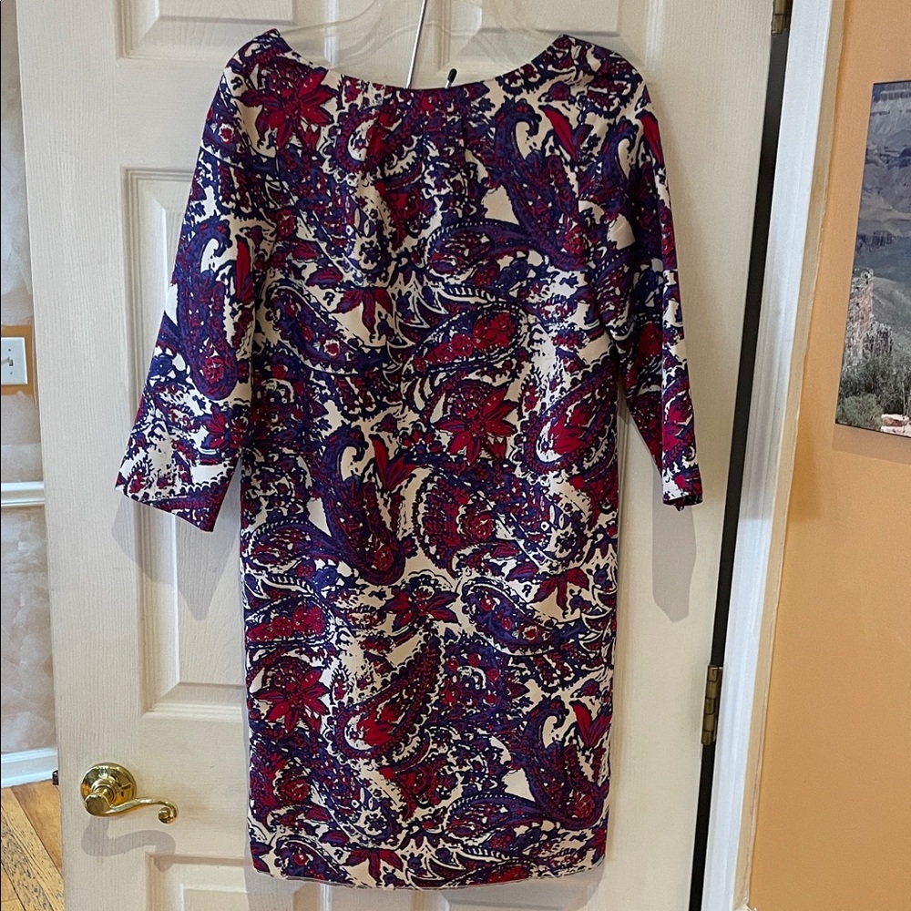 The Limited Paisley Sheath Dress in Cream, Purple & Red